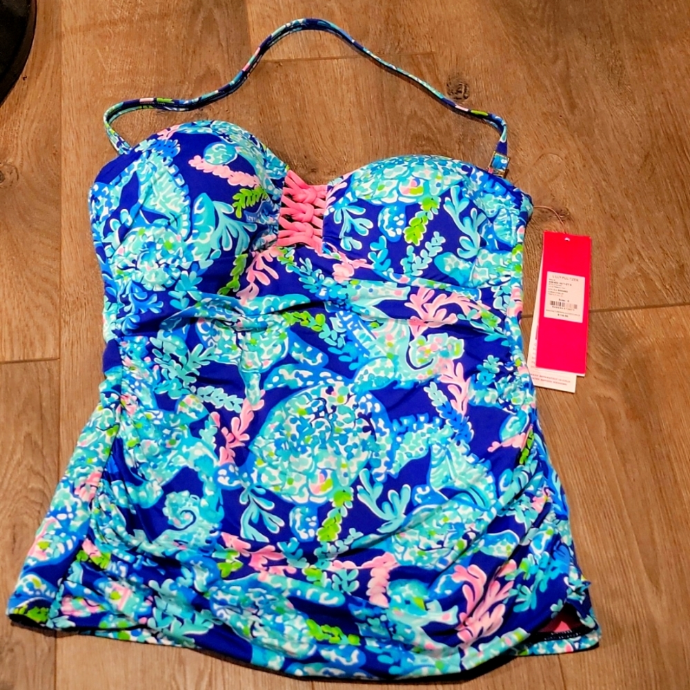 Lilly Pulitzer turtle villa Corsica blue tankini top